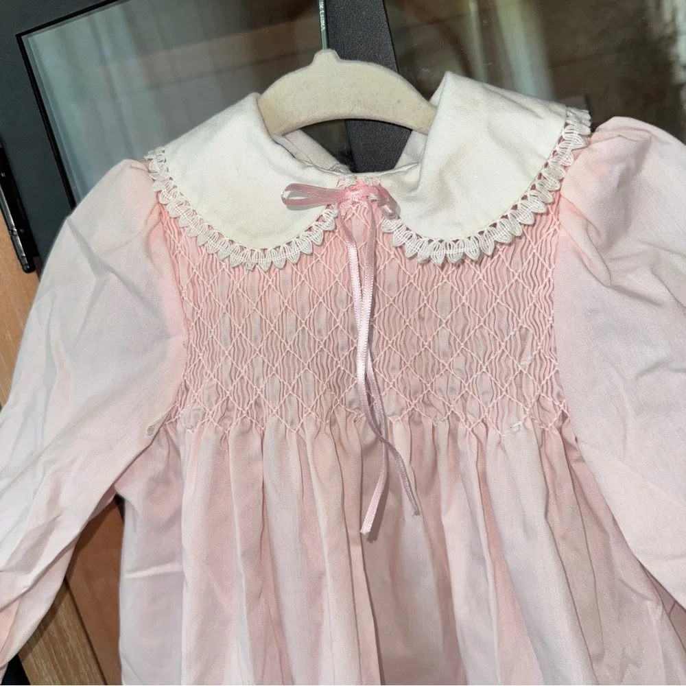 Vintage smocked dress embroidered heirloom Polly Flinders baby girl long sleeve